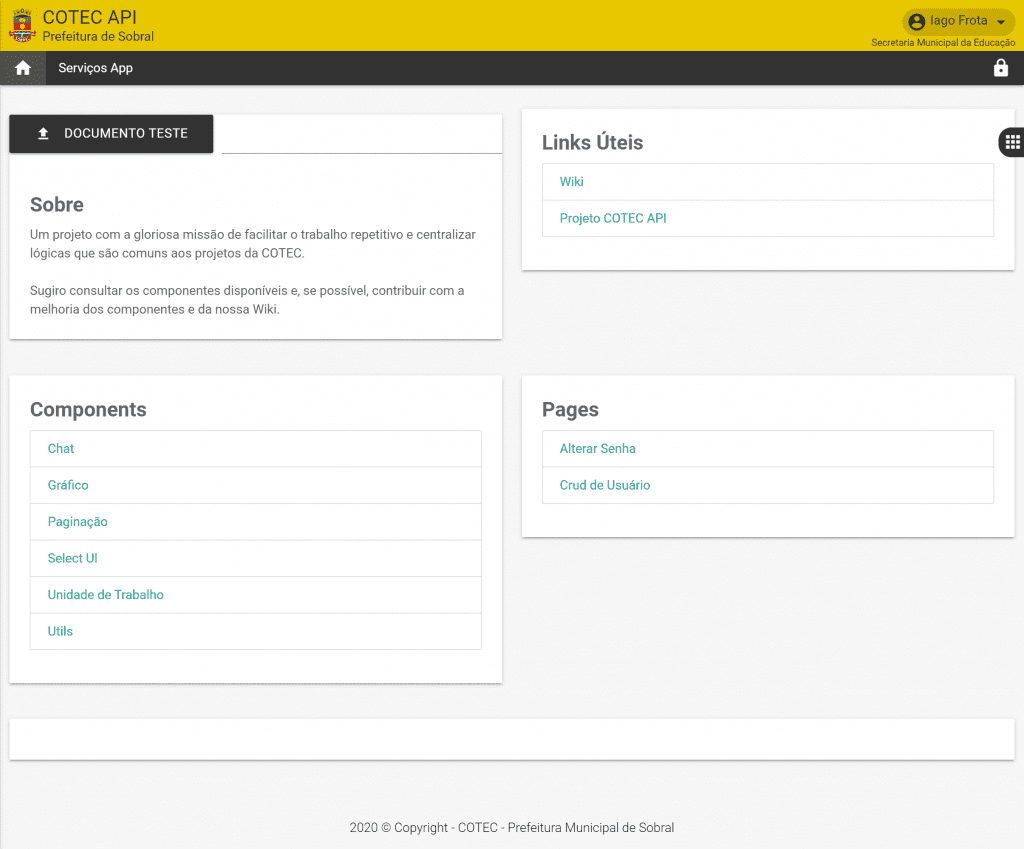 tela inicial da api da cotec